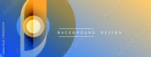 Abstract geometric shapes blend, creating gradient background. Blue, orange hues dominate design, offering modern aesthetic.