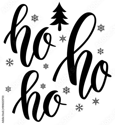 Ho Ho Ho Christmas Lettering with Snowflakes