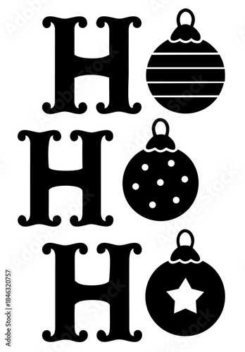 Ho Ho Ho Christmas Typography with Hanging Ornaments
