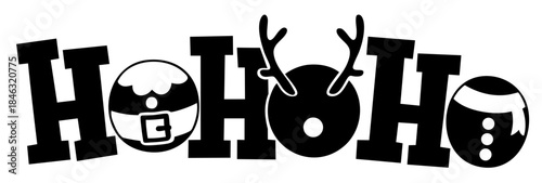 Ho Ho Ho Christmas Typography with Santa Hat and Reindeer Antlers
