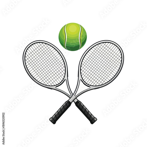 Tennis Rackets Crossed with a Tennis Ball Above Ready for a Match.