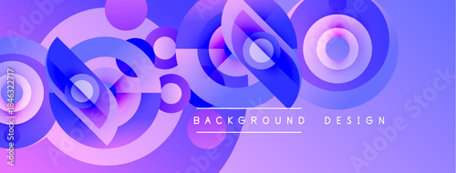 Abstract purple design features overlapping circles, gradients. Modern aesthetic, vibrant colors, suitable for backgrounds, banners.