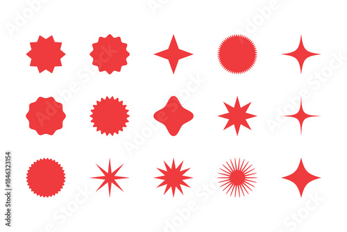 Abstract Red Starburst Shape Collection in White Background