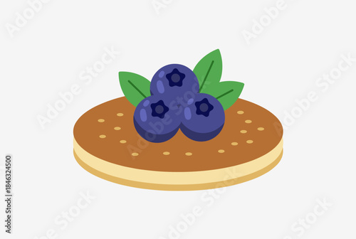 A delicious pancake topped with fresh blueberries and green mint leaves on a light background, perfect for breakfast or dessert.