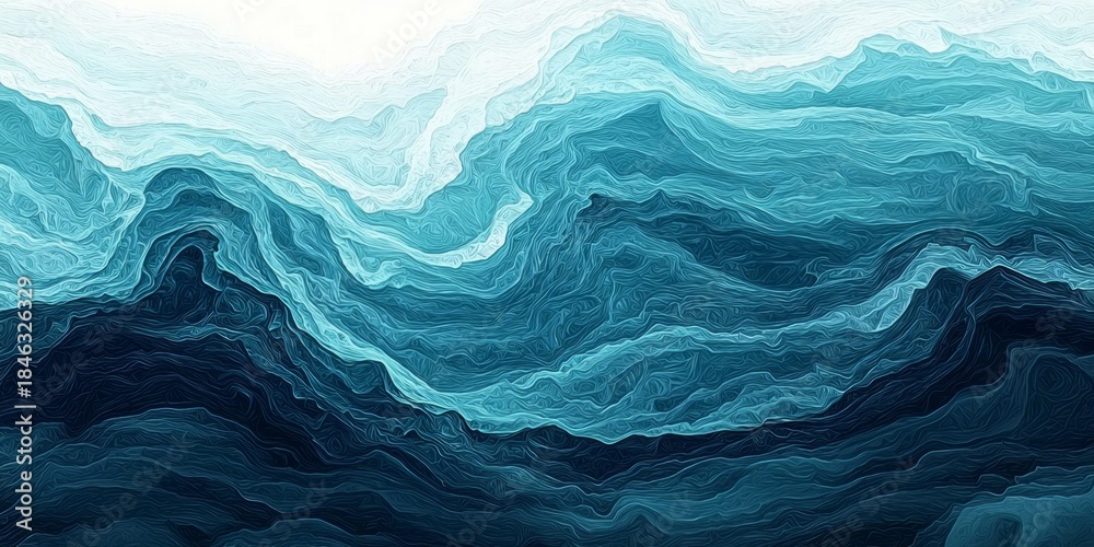 Obraz premium The beauty of blue and teal hues captured in a mesmerizing watercolor sea.