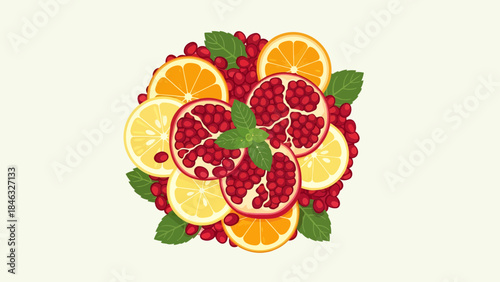 Assorted Citrus Fruits with Pomegranate Seeds.