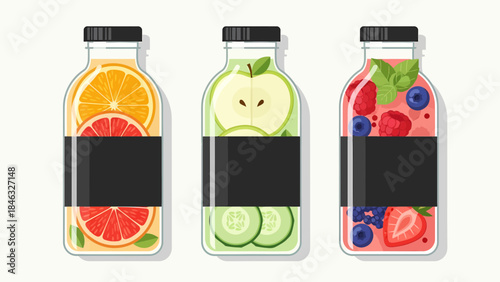 Bottles of Fresh Fruit Infused Water.