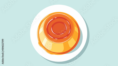 Caramel Custard Pudding on White Plate.