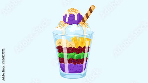 Colorful Layered Dessert in Glass Cup.
