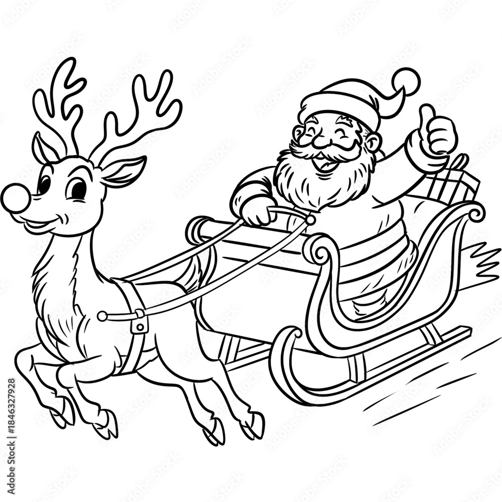 Fototapeta premium Santa & Rudolph Line Art