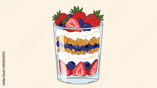 Layered Dessert with Berries and Cream.