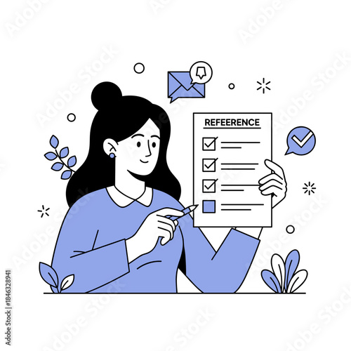 Young asian female with reference checklist illustrating task completion and organization