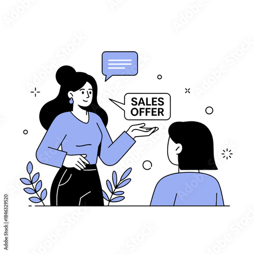 Female salesperson offering deal to potential client: business communication concept