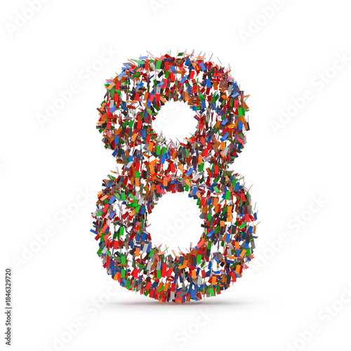 Colorful Number Eight Composed of Many Small Confetti
