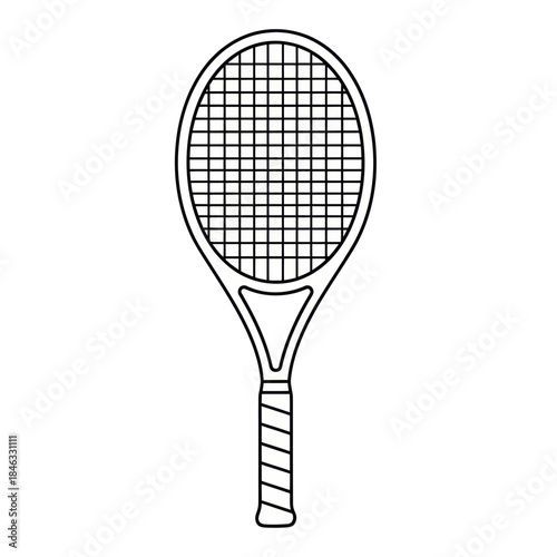 Detailed Line Art of a Classic Tennis Racket.
