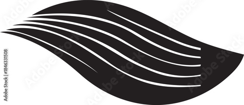 Dynamic black silhouette vector design of abstract flowing lines, creating a modern wave shape on a transparent background, ideal for contemporary graphic art