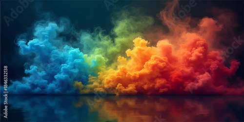 Fiery sky with smoke and clouds at night