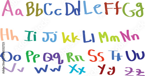 Playful Handwritten Alphabet Font Uppercase and Lowercase Letters Colorful Kids Typography Design