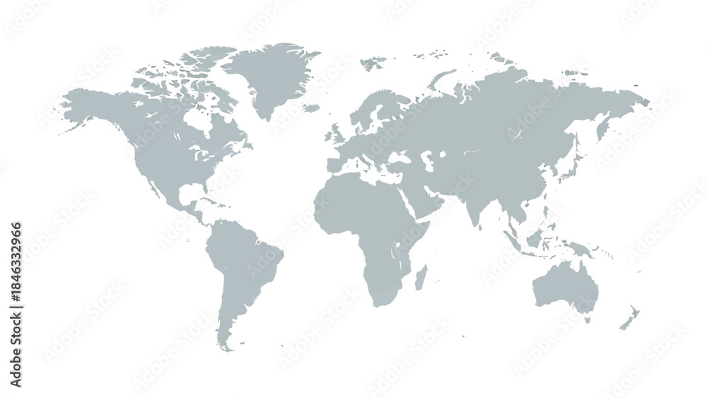 Fototapeta premium A minimalist global map illustration displaying all major continents in a sleek gray design