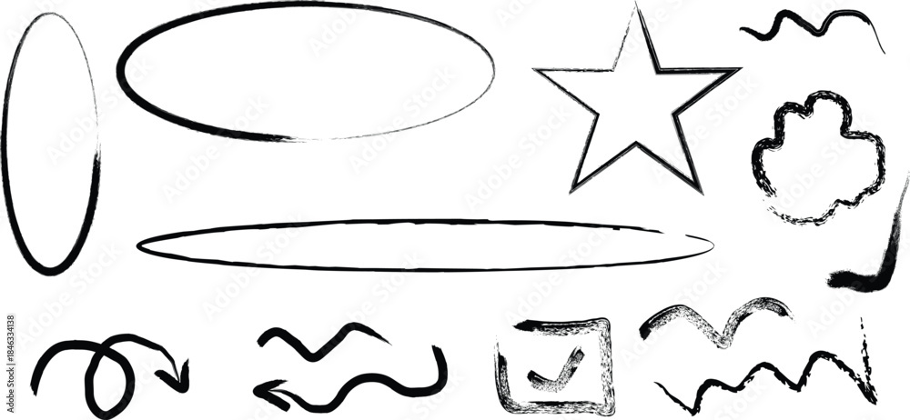 Fototapeta premium Various black silhouette shapes on a white background silhouette