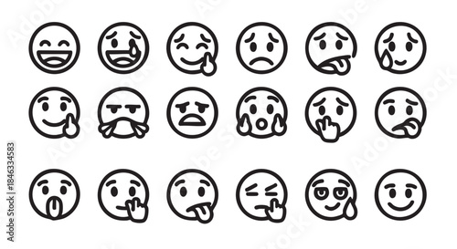 Diverse Set of Vector Emoji Icons Expressing a Range of Emotions