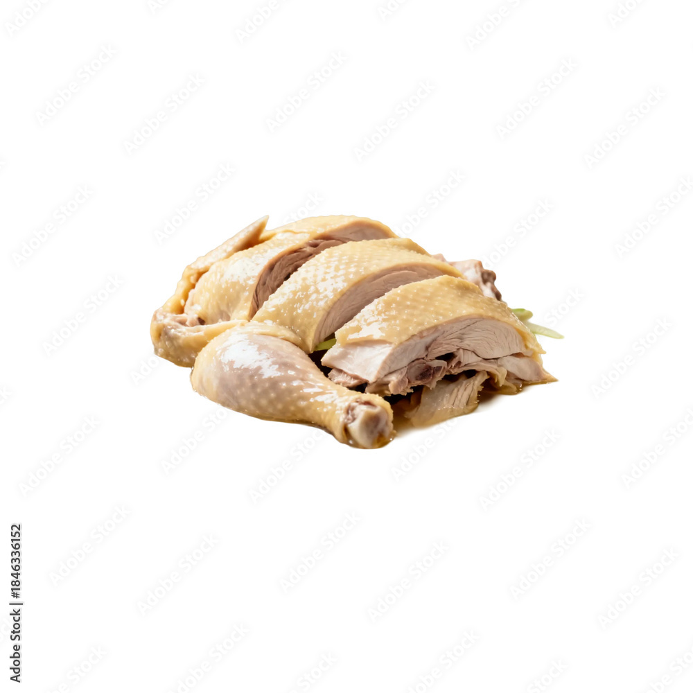 Fototapeta premium Sliced cooked chicken with tender and juicy meat for a delicious meal