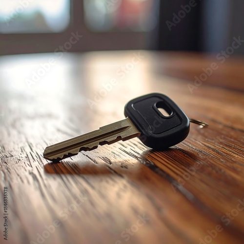 Wallpaper Mural Close-up of a lone key resting on a wooden tabletop with shallow depth of field Torontodigital.ca