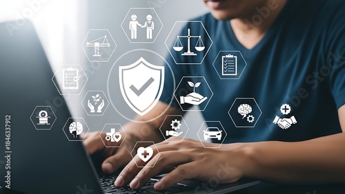 Multi industry compliance and professional services concept with digital icons