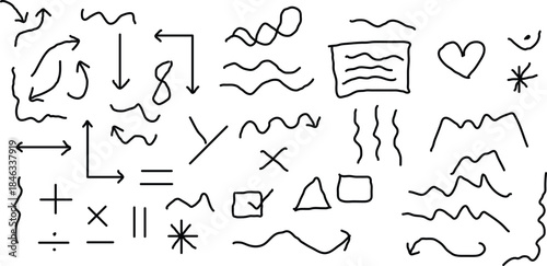 A collection of various hand drawn symbols and shapes in silhouette