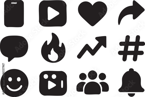 Social Media Icons Set with Black Minimal Icons on White Background