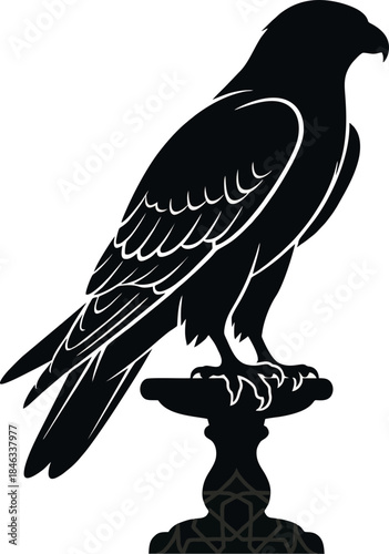 Arabian Falcon Silhouette Vector. UAE and Qatar National Day Heritage Symbol Illustration Isolated on White