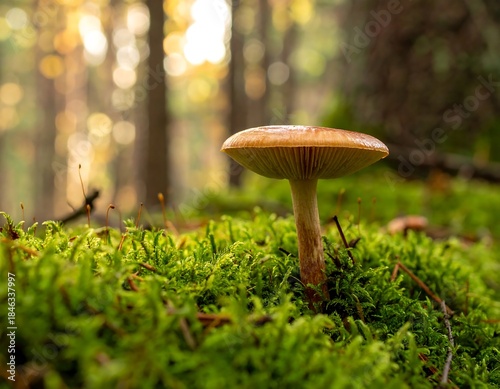 Wallpaper Mural Close-up of a lone mushroom in a mossy forest environment Torontodigital.ca