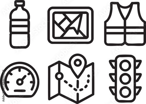 Travel icons collection with map gps speed and traffic symbols line style