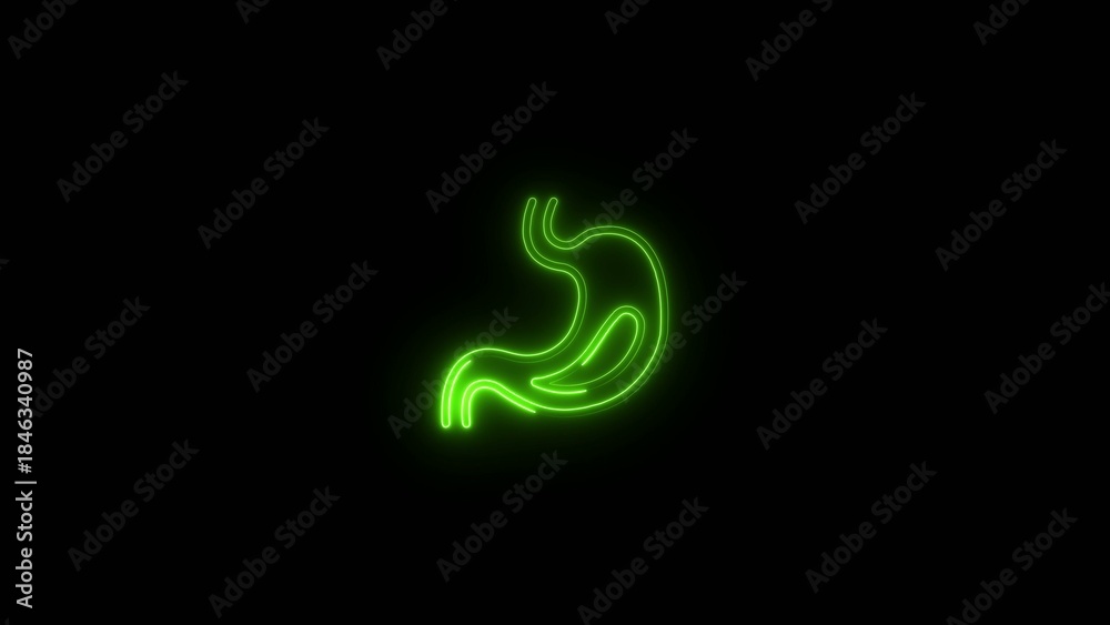 Fototapeta premium Bright green neon outline of a stomach organ on a Generate title without using the word 