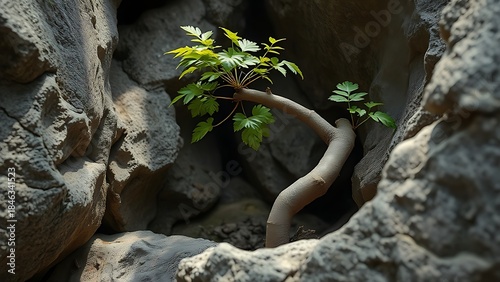 godliness. Young tree growing through rock crevice showing resilience in nature. ESG reports, sustainability campaigns, designed for environmental awareness campaigns, promotes sustainability.