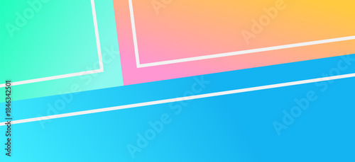 Colorful flat design for a summer concept background with white lines. Fresh abstract banner in orange, blue, and cyan. Great for digital advertising and holiday sales. Youth oriented design.