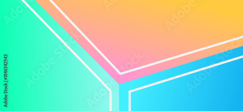 Colorful flat design for a summer concept background with white lines. Fresh abstract banner in orange, blue, and cyan. Great for digital advertising and holiday sales. Youth oriented design.