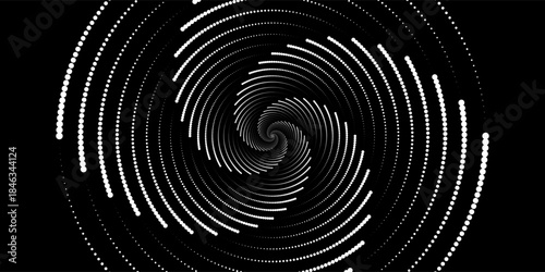 Swirling radial background. Black and white Halftone dotted background Pop art overlay texture. Hand drawn NOT AI