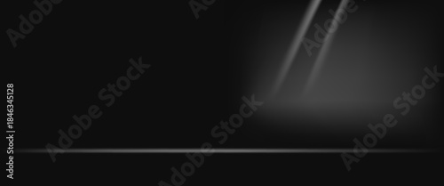 Black studio room background. Empty dark room.Space for selling products on the website. Vector illustration.