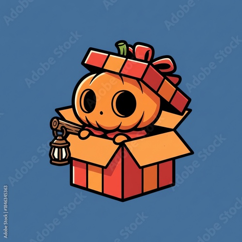 Pumpkin in a box with a lantern