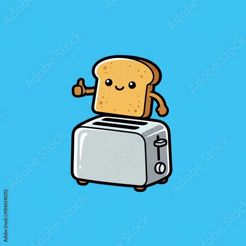 Toaster with a smiling slice of toast giving a thumbs up