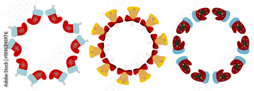 Christmas tree decorations. Round frame. Template for your creativity