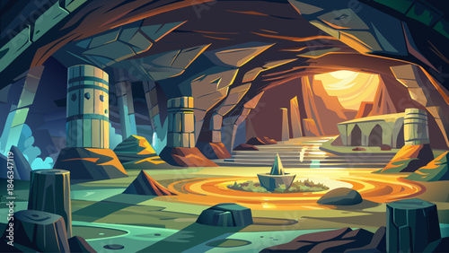 Breathtaking landscape of Devetaki Cave in Bulgaria, featuring enormous stone chambers, textured cave walls, and natural light beams illuminating the vast underground space