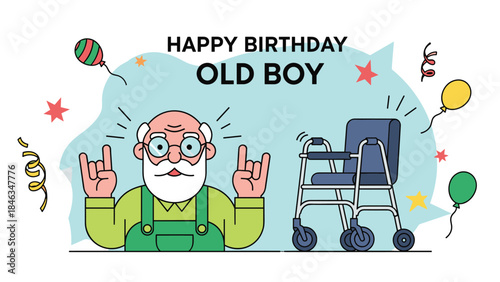 Happy Birthday Old Boy Greeting Card with Cool Senior Man
