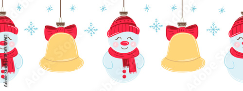 Christmas flat seamless border. New Year illustration