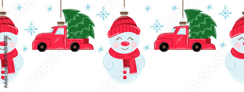 Christmas flat seamless border. New Year illustration