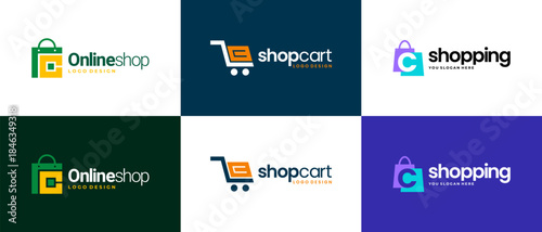 shop logo design vector template. shopping logo design collection