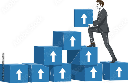 Complete financial management, digital marketing, corporate strategy, business growth, and team target achievement flat vector set.