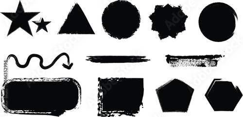 Collection of various black silhouette shapes on white background silhouette