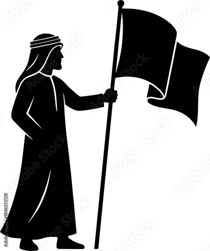 Arab Man Holding Flag Silhouette. UAE and Qatar National Day Patriotism Vector Illustration Isolated on White